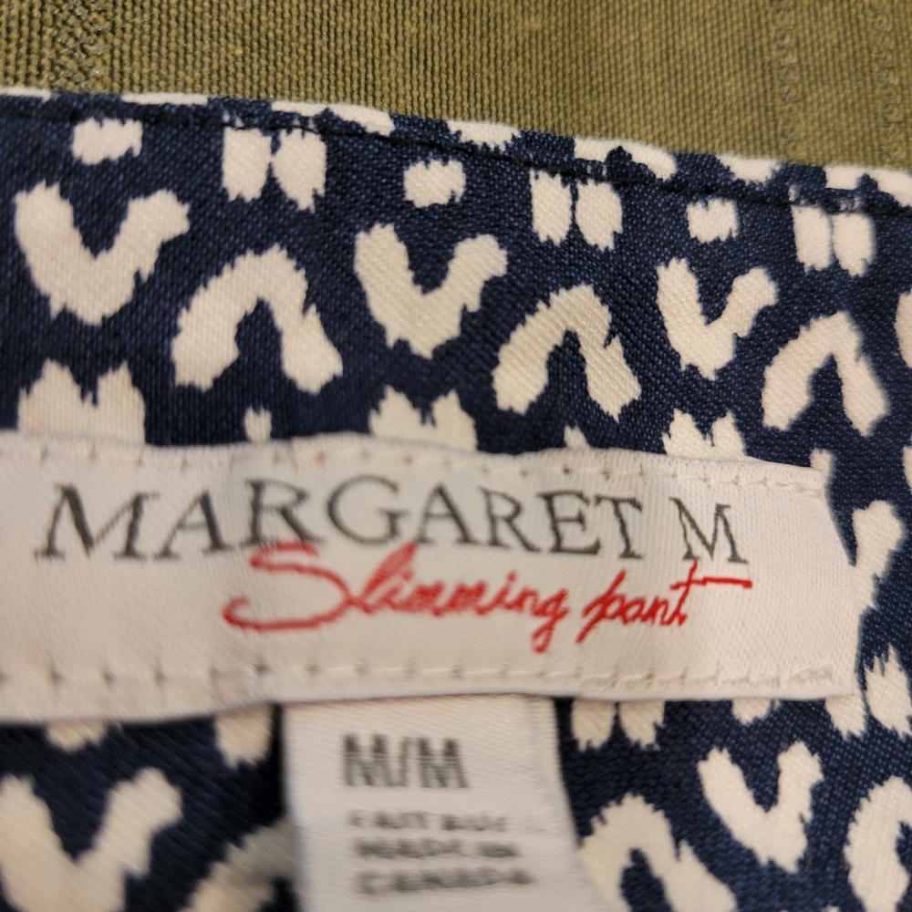 Navy & white print Margaret M pant, light weight 72% Rayon 24% nylon 4% Spandex